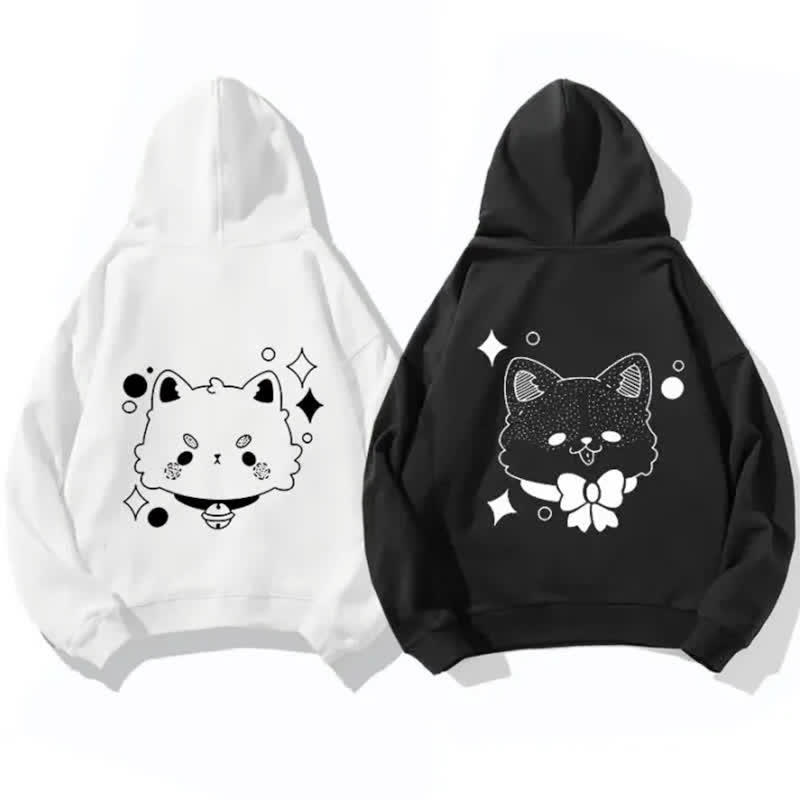 Modakawaガールフレンド ボーイフレンド キテ​​ィ グラフィック フリース 裏地 パーカー - image 2