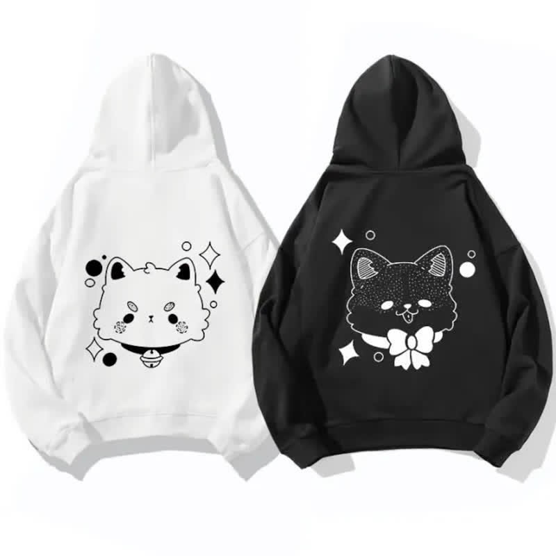 Modakawaガールフレンド ボーイフレンド キテ​​ィ グラフィック フリース 裏地 パーカー - image 2