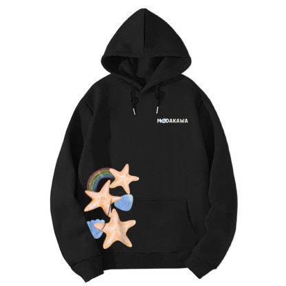 Modakawaグラデーション ヒトデ レタープリント ルーズ パーカー - Black - 5XL - image 5