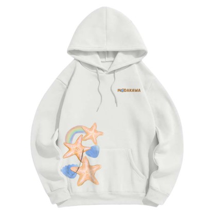 Modakawaグラデーション ヒトデ レタープリント ルーズ パーカー - White - 5XL - image 4