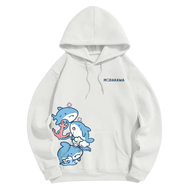 Modakawaグラデーション シャーク レタープリント ルーズ パーカー - White - 5XL - image 4