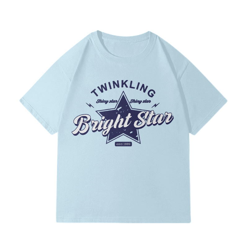 BRIGHT STARプリント100%綿ModakawaTシャツ - Blue - 5XL - image 2