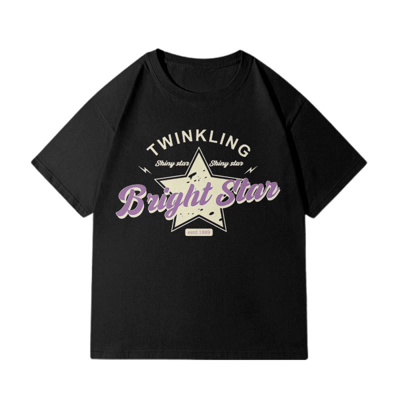 BRIGHT STARプリント100%綿ModakawaTシャツ - Black - 5XL - image 1