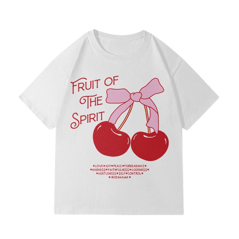 FRUIT OF THE SPIRITチェリープリント100%綿ModakawaTシャツ - White - 5XL - image 4