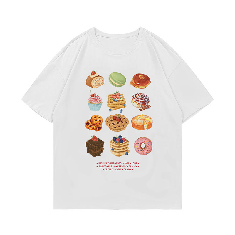 ケーキプリント100%綿ModakawaTシャツ - White - 5XL - image 4