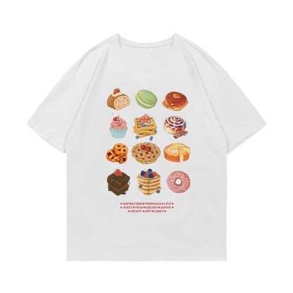 ケーキプリント100%綿ModakawaTシャツ - White - 5XL - image 4