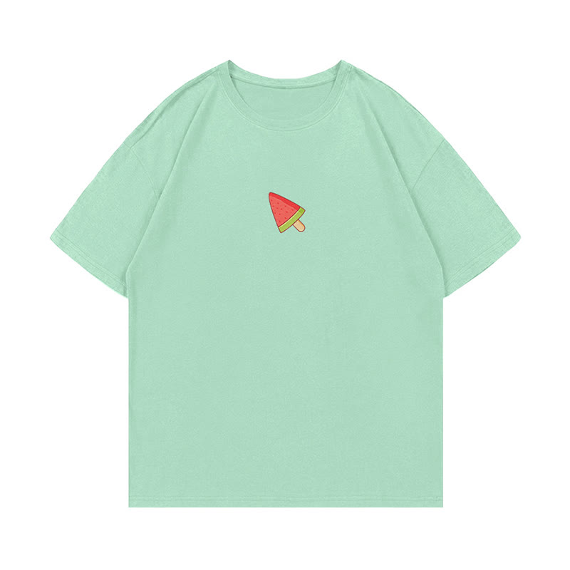 スイカアイスクリームプリント100%綿ModakawaTシャツ - Green - 5XL - image 1