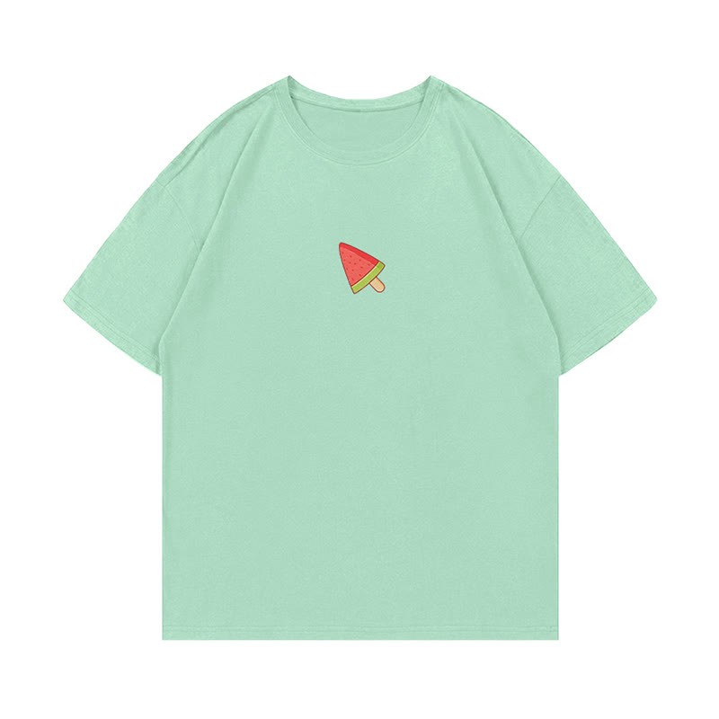 スイカアイスクリームプリント100%綿ModakawaTシャツ - Green - 5XL - image 1