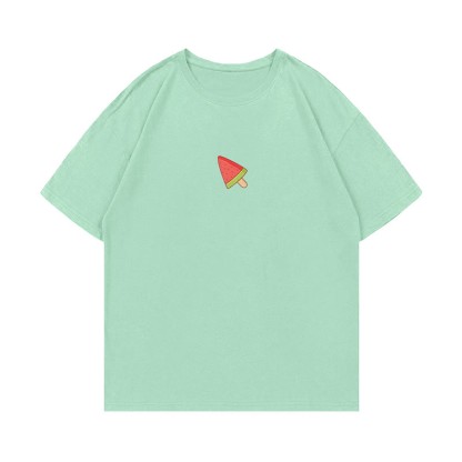 スイカアイスクリームプリント100%綿ModakawaTシャツ - Green - 5XL - image 1