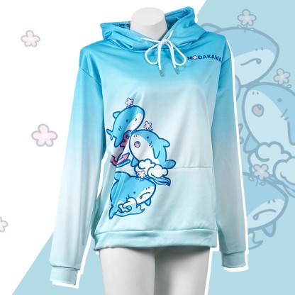 Modakawaグラデーション シャーク レタープリント ルーズ パーカー - Blue - 5XL - image 1
