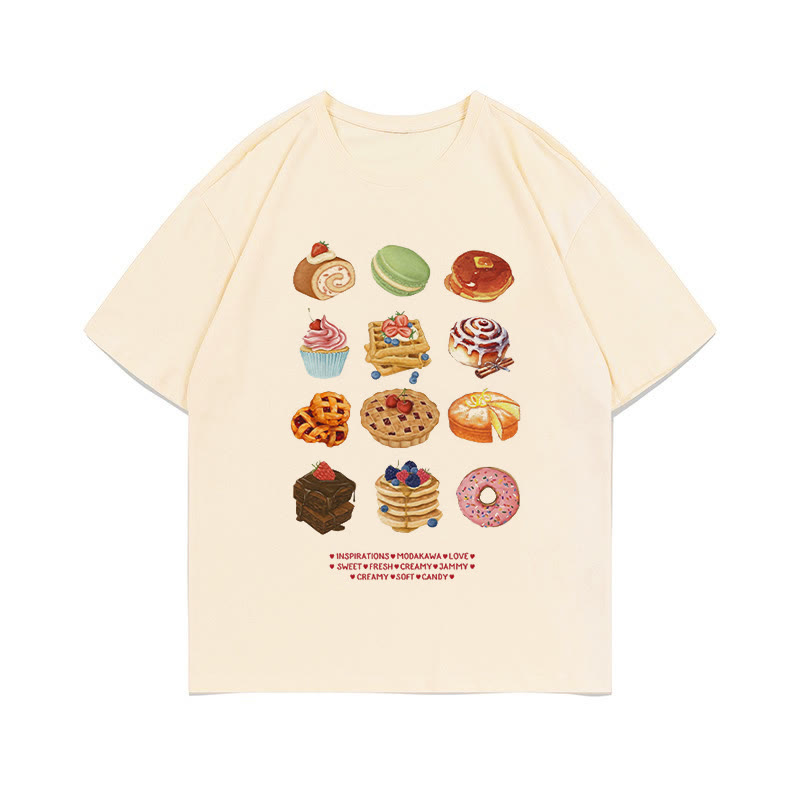 ケーキプリント100%綿ModakawaTシャツ - Apricot - 5XL - image 1