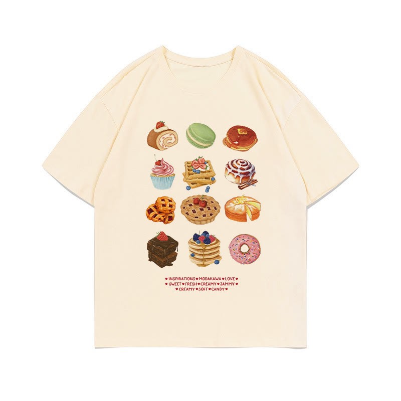 ケーキプリント100%綿ModakawaTシャツ - Apricot - 5XL - image 1