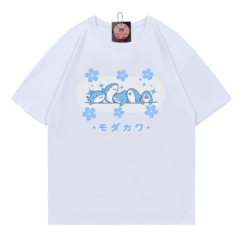 サメの文字プリント100%綿ModakawaTシャツ - White - 5XL - image 2