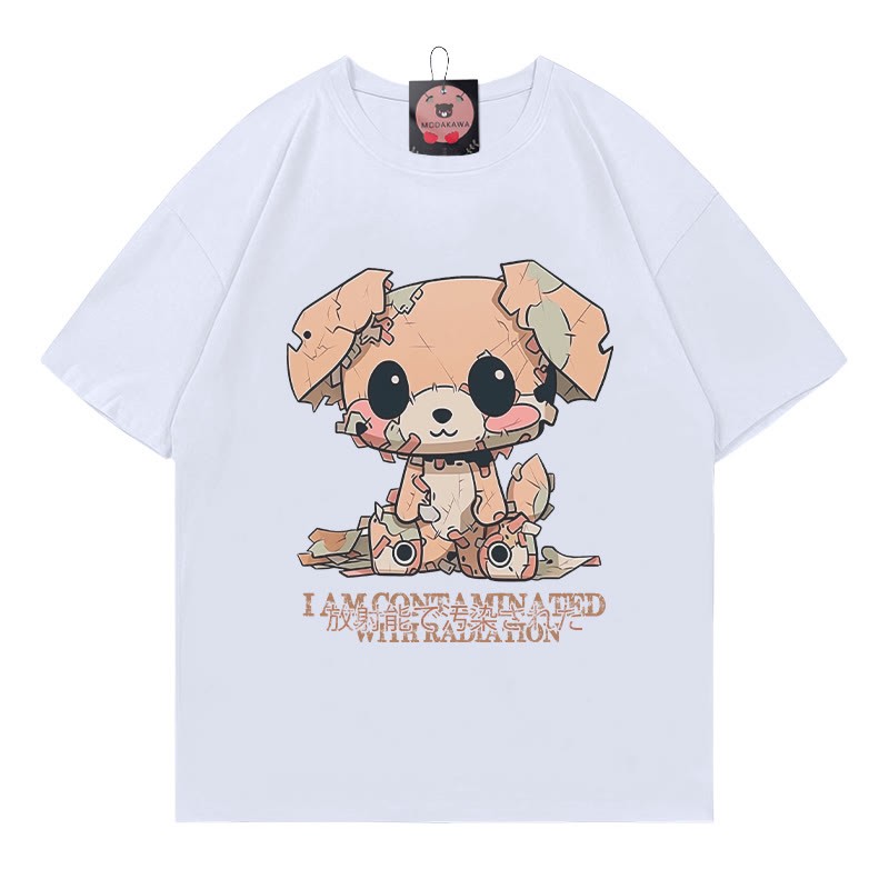 子犬の文字プリント100%綿ModakawaTシャツ - White - 5XL - image 1