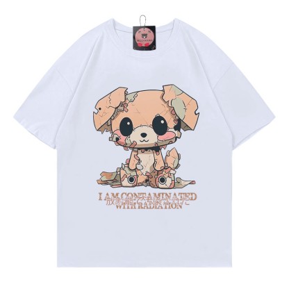 子犬の文字プリント100%綿ModakawaTシャツ - White - 5XL - image 1
