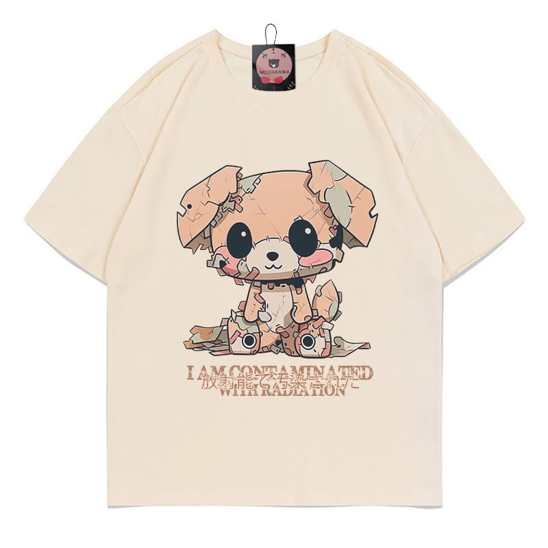 子犬の文字プリント100%綿ModakawaTシャツ - Apricot - 5XL - image 3