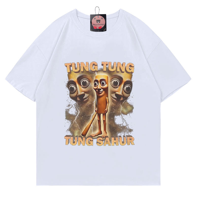 TUNG TUNG TUNG SAHUR木男プリント 綿100%Modakawa綿シャツ - White - 5XL - image 3