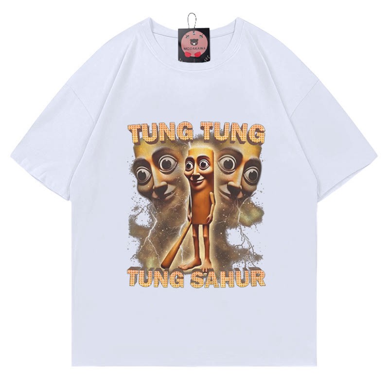 TUNG TUNG TUNG SAHUR木男プリント 綿100%Modakawa綿シャツ - White - 5XL - image 3