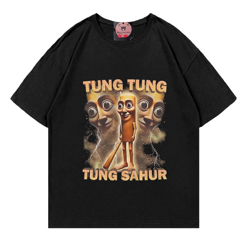 TUNG TUNG TUNG SAHUR木男プリント 綿100%Modakawa綿シャツ - Black - 5XL - image 1