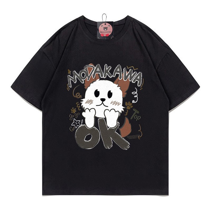 OKパピーレタープリント100%綿ModakawaTシャツ - Black - 5XL - image 2