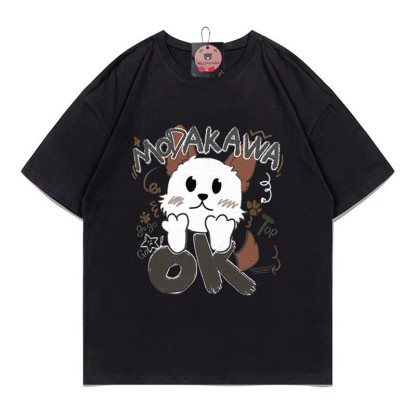 OKパピーレタープリント100%綿ModakawaTシャツ - Black - 5XL - image 2