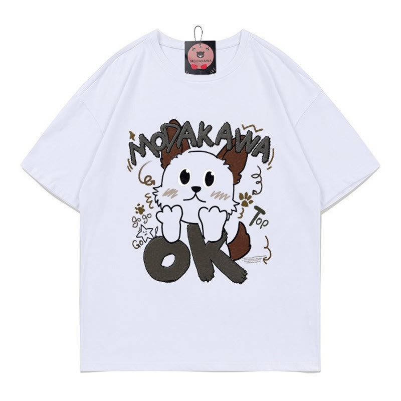 OKパピーレタープリント100%綿ModakawaTシャツ - White - 5XL - image 1