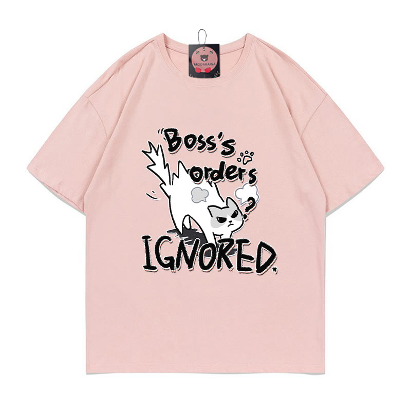 BOSS'S ORDERS IGNORED怒った猫プリントの100%綿ModakawaTシャツ - Pink - 5XL - image 2