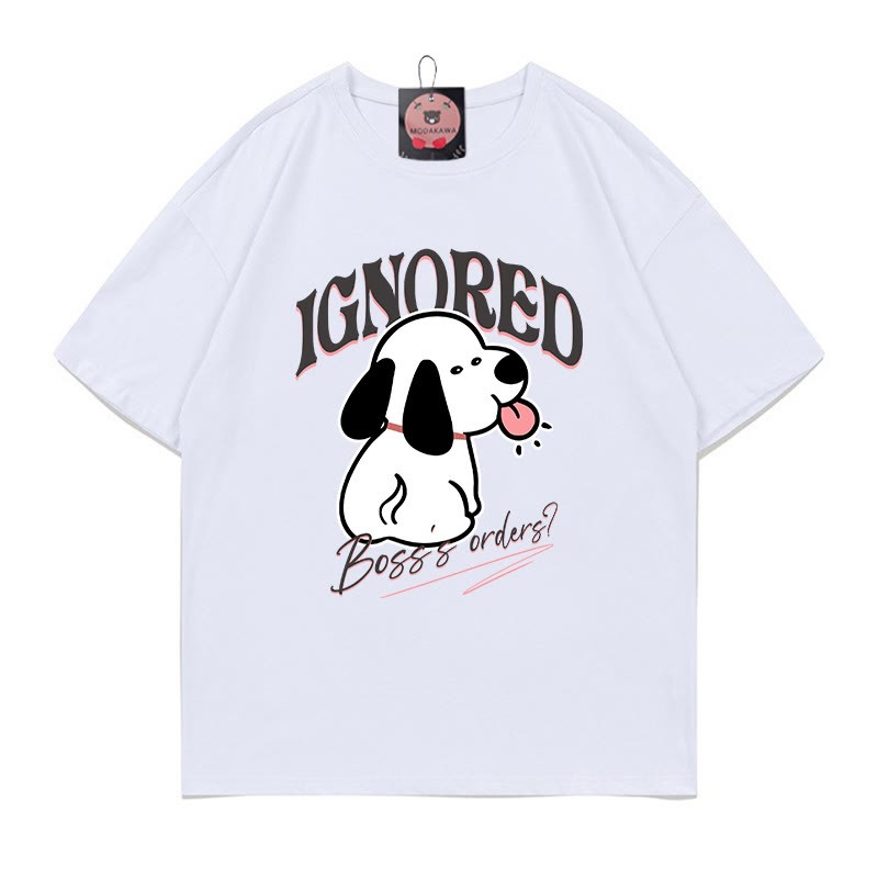 IGNORED BOSS'S ORDERS子犬プリントの100%綿ModakawaTシャツ - White - 5XL - image 2