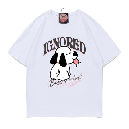 IGNORED BOSS'S ORDERS子犬プリントの100%綿ModakawaTシャツ - White - 5XL - image 2