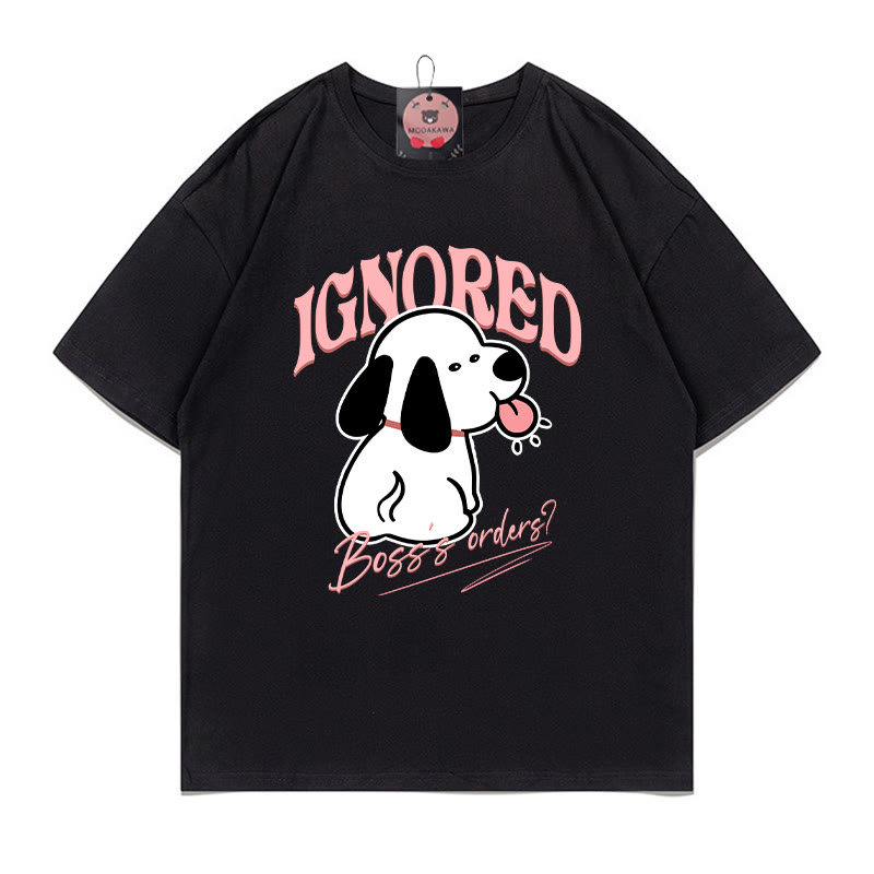 IGNORED BOSS'S ORDERS子犬プリントの100%綿ModakawaTシャツ - Black - 5XL - image 1