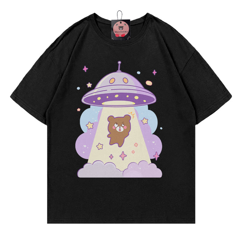 UFOベアプリント100%綿ModakawaTシャツ - Black - 5XL - image 2