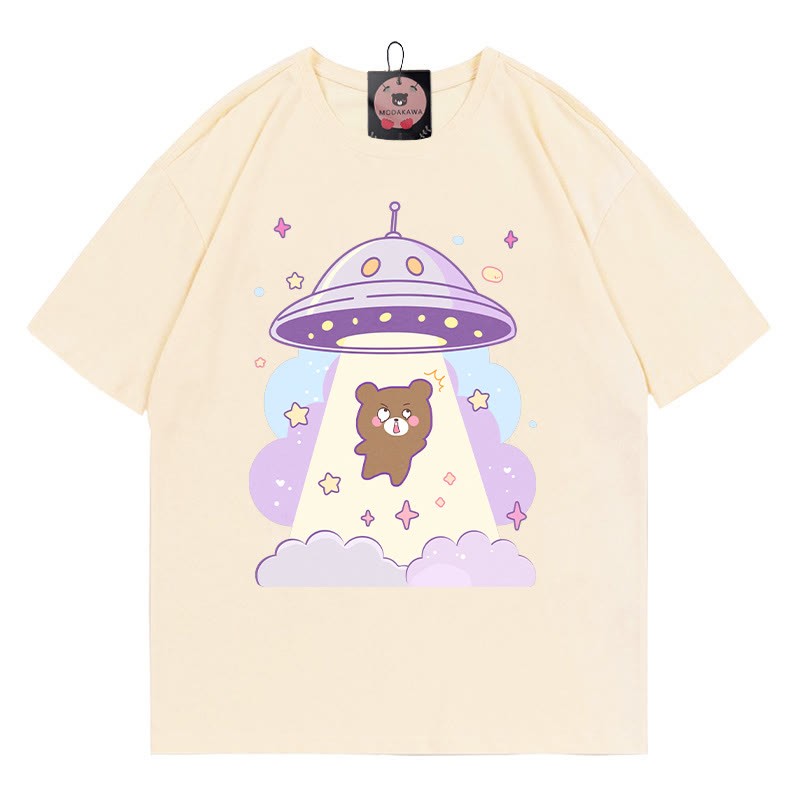 UFOベアプリント100%綿ModakawaTシャツ - Apricot - 5XL - image 1