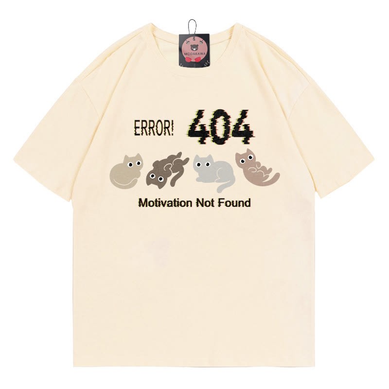 ERROR 404 MOTIVATION NOT FOUNDん キティプリント100%綿ModakawaTシャツ - Apricot - 5XL - image 2