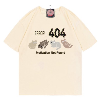 ERROR 404 MOTIVATION NOT FOUNDん キティプリント100%綿ModakawaTシャツ - Apricot - 5XL - image 2