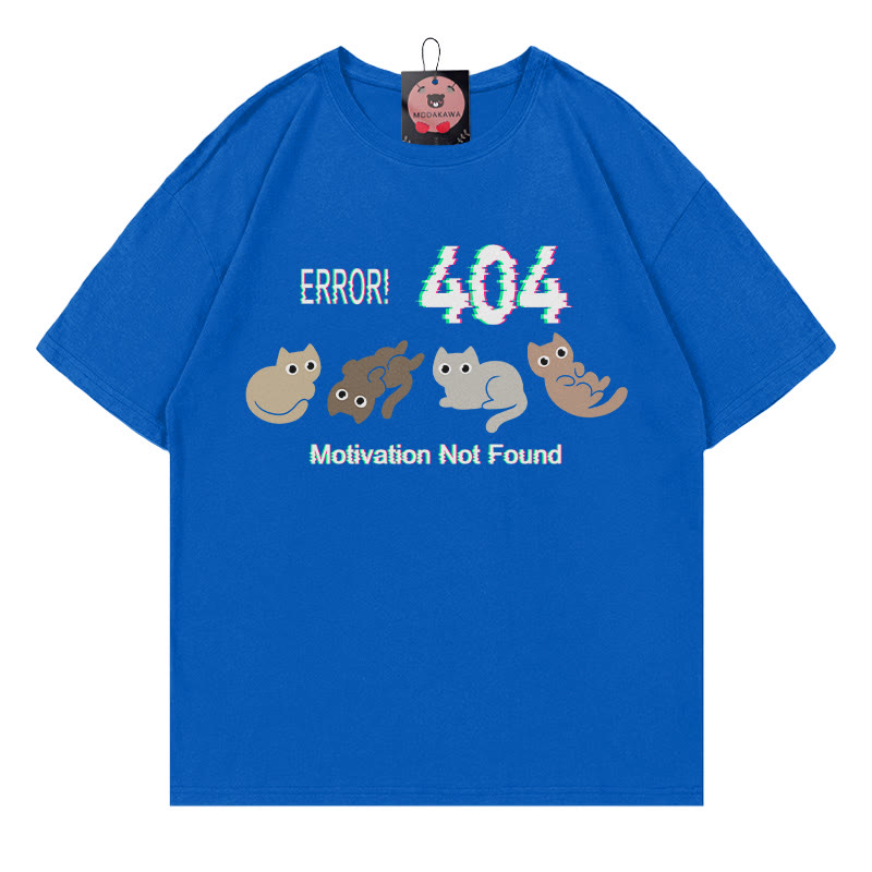 ERROR 404 MOTIVATION NOT FOUNDん キティプリント100%綿ModakawaTシャツ - Blue - 5XL - image 1
