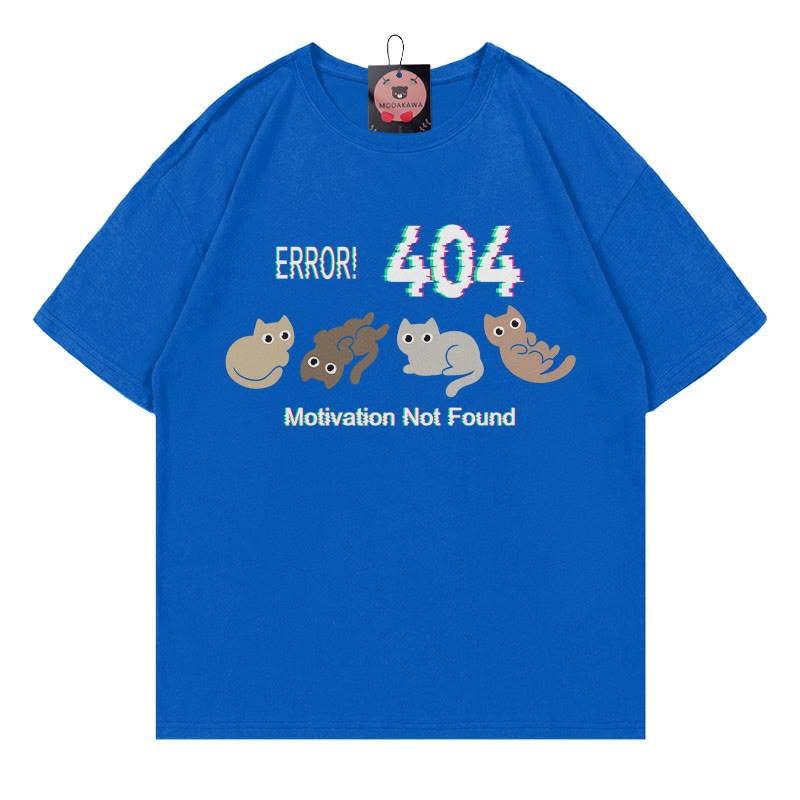 ERROR 404 MOTIVATION NOT FOUNDん キティプリント100%綿ModakawaTシャツ - Blue - 5XL - image 1