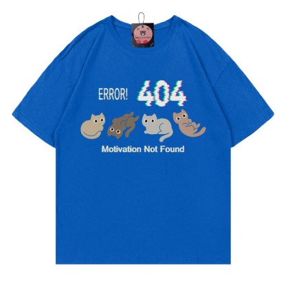 ERROR 404 MOTIVATION NOT FOUNDん キティプリント100%綿ModakawaTシャツ - Blue - 5XL - image 1