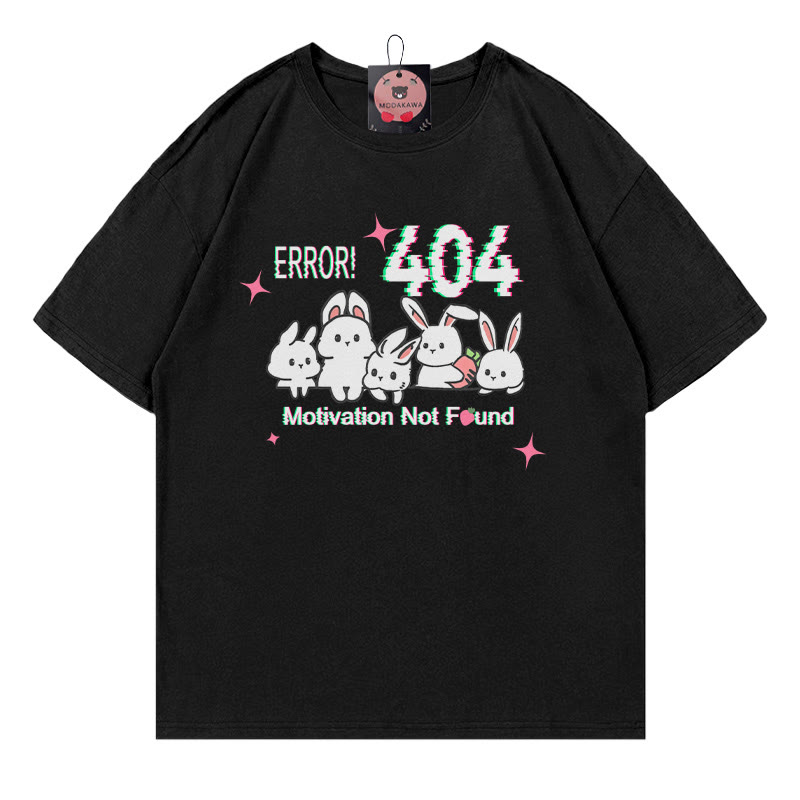 ERROR 404 MOTIVATION NOT FOUNDん バニープリント100%綿ModakawaTシャツ - Black - 5XL - image 3