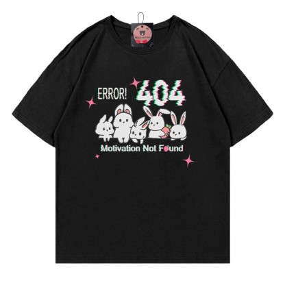 ERROR 404 MOTIVATION NOT FOUNDん バニープリント100%綿ModakawaTシャツ - Black - 5XL - image 3