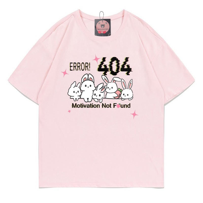 ERROR 404 MOTIVATION NOT FOUNDん バニープリント100%綿ModakawaTシャツ - Pink - 5XL - image 1