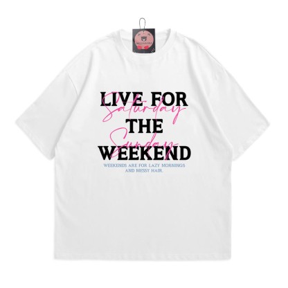 LIVE FOR THE WEEKENDプリント100%綿ModakawaTシャツ - White - 5XL - image 2