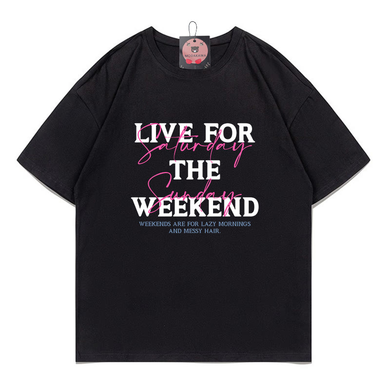 LIVE FOR THE WEEKENDプリント100%綿ModakawaTシャツ - Black - 5XL - image 1