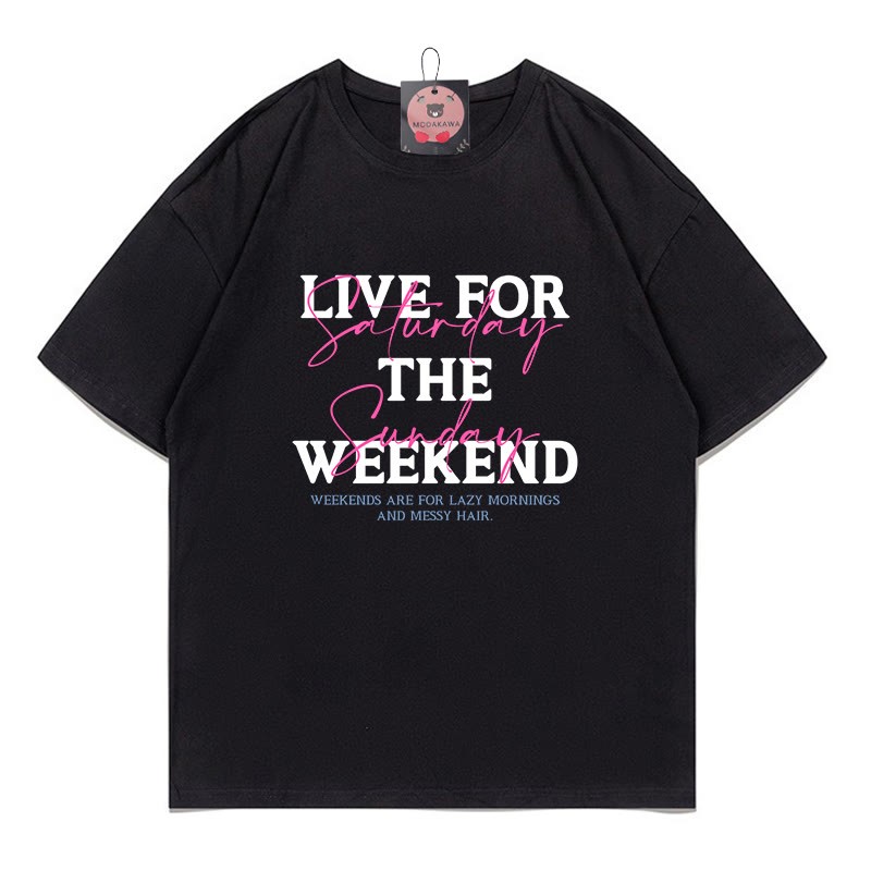LIVE FOR THE WEEKENDプリント100%綿ModakawaTシャツ - Black - 5XL - image 1