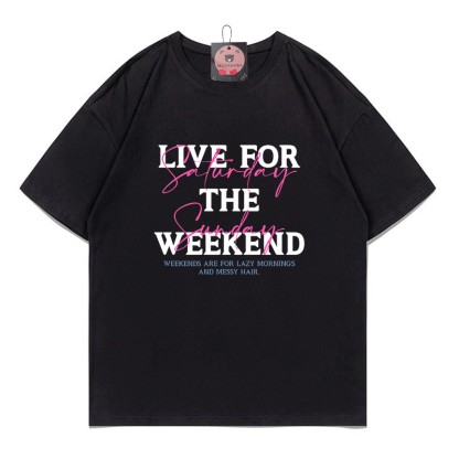 LIVE FOR THE WEEKENDプリント100%綿ModakawaTシャツ - Black - 5XL - image 1