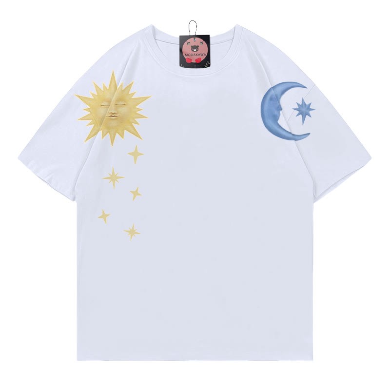 サンムーンプリント100%綿ModakawaTシャツ - White - 5XL - image 1