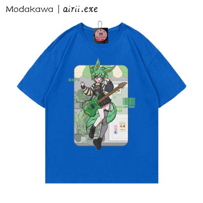 MODAKAWA X airii.exeギターガール レタープリント100%綿Tシャツ - image 1