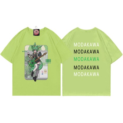 MODAKAWA X airii.exeギターガール レタープリント100%綿Tシャツ - Green - 5XL - image 3