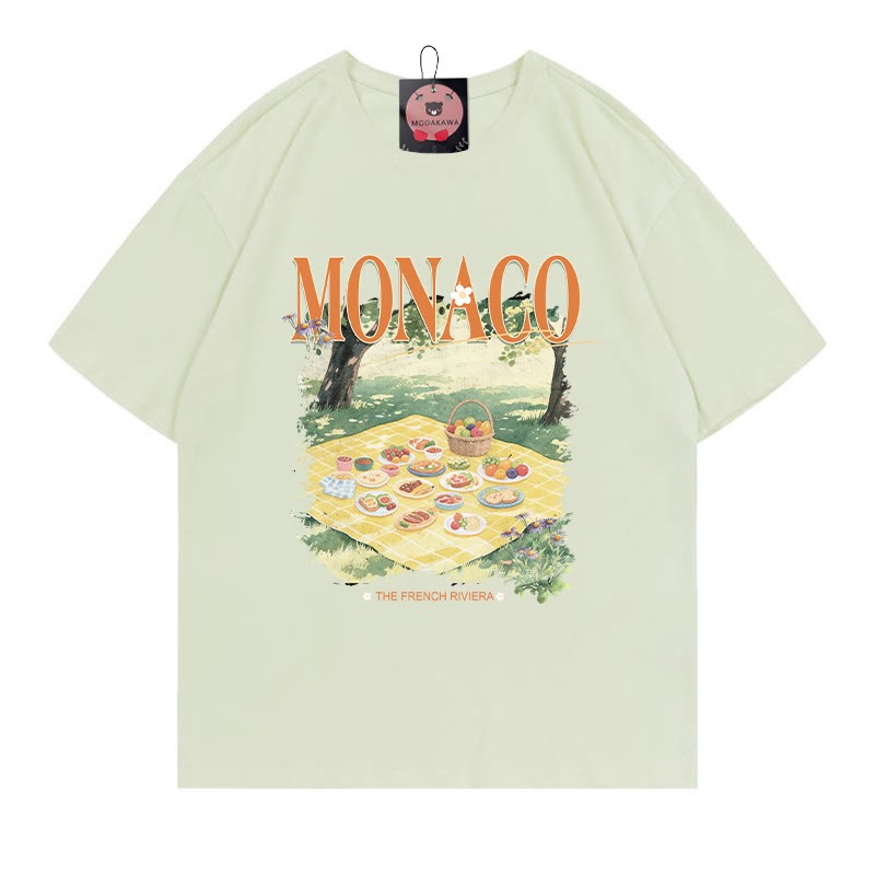 MONACO ピクニックプリント100%綿ModakawaTシャツ - Green - 5XL - image 4