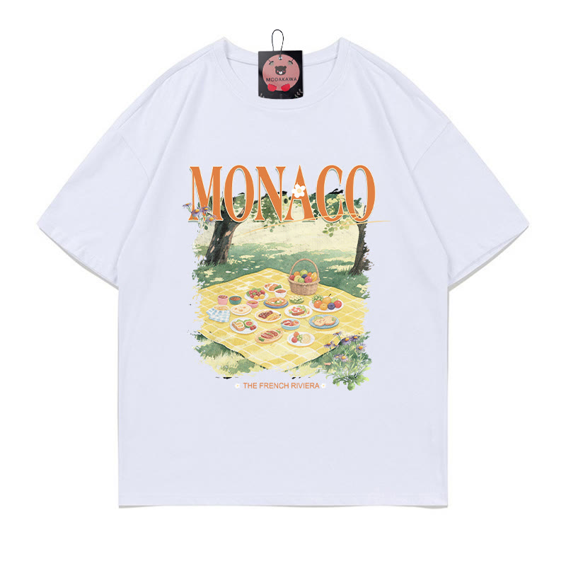 MONACO ピクニックプリント100%綿ModakawaTシャツ - White - 5XL - image 3