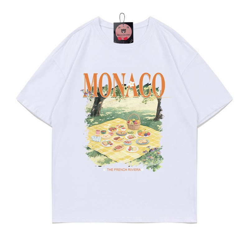 MONACO ピクニックプリント100%綿ModakawaTシャツ - White - 5XL - image 3